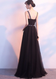 Charming Black Straps Long Tulle Party Dress, Handmade Formal Dress HZ1023