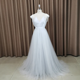 Beautiful Light Grey Tulle Long Party Dress, Light Grey Evening Gown HZ1023