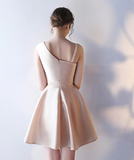 Cute Satin One Shoulder Knee Length Party Dress, A-Line Homecoming Dress HZ1023