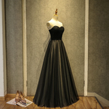 Simple Black Sweetheart A-Line Long Tulle Party Dress, Black Evening Gown HZ1023