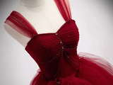 Gorgeous Wine Red Tulle Ball Gown Long Prom Dress Formal Dress, Burgundy Sweet 16 Dresses HZ1023