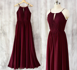 Charming Chiffon Wine Red Round Neckline Party Dress, Beautiful Bridesmaid Dress HZ1023