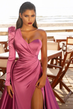 One Shoulder Long Sleeves Prom Dres With Split HZ1023