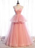 Pink Tulle Sweetheart Straps Long Formal Dresses, Pink Layers Party Dresses HZ1023