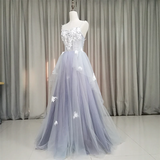 Fashionable Grey Tulle Sweetheart Straps Long Party Dress, Sweet 16 Dress HZ1023