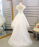 Beautiful Cap Sleeves High Low Layers Tulle Wedding Dress, Simple Prom Dress HZ1023