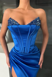 Royal Blue Mermaid Prom Dress Split With Sequins HZ1023