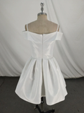 White Satin Simple Off Shoulder Formal Dress Short Formal Dresses HZ1023