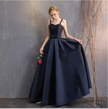 Navy Blue Satin Straps Long Evening Dress Floor Length , Blue Formal Dress Party Dress HZ1023