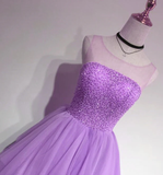 Glam Light Purple Tulle High Low Beaded Layers Party Dress, Formal Dress HZ1023