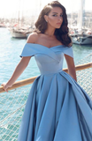 Baby Blue Slit Prom Dress Off-the-Shoulder HZ1023