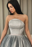 Silver Strapless A-Line Short Prom Dress With Sequins HZ1023