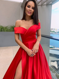 Red Off-the-Shoulder Prom Dress With Split HZ1023