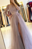 Long Sleeves A-Line Prom Dress Split With Lace HZ1023