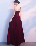 Wine Red Straps Velvet Long Bridesmaid Dress Party Dress HZ1023