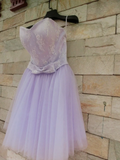 Beautiful Lavender Tulle And Lace Cute Party Dress, Sweetheart Party Dress With Bow HZ1023