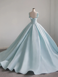 Blue satin long prom dress, blue sweet 16 dress HZ1023