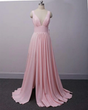 Charming Slit Long V-Neckline Bridesmaid Dress, Beautiful Party Gown HZ1023