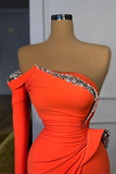 Orange Long Sleeves Prom Dress Mermaid With Sequins HZ1023
