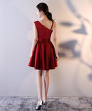 Beautiful Dark Red Satin One Shoulder Mini Party Dress, Wine Red Homecoming Dress HZ1023