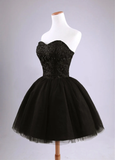 Beautiful Black Short Lace And Tulle Homecoming Dress, Sweetheart Short Prom Dress HZ1023