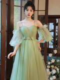 Light Green Tulle Simple Sweetheart Party Dresses, Green Long Prom Dresses HZ1023
