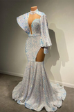 High Neck Long Sleeves Mermaid Prom Dress With Sequins HZ1023