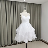 Lovely White Tulle V-Neckline Short Party Dress,Homecoming HZ1023