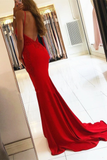 Red Spaghetti-Straps Mermaid Prom Dress With Appliques HZ1023