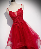 Red Lace Tulle Layered Straps Fashionable Long Party Dress, Long Prom Gown HZ1023