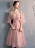 Lovely Tulle Pink A-Line Sweetheart Neckline Bridesmaid Dress, Pink Tulle Party Dress HZ1023