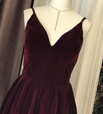 Wine Red Velvet Short V Back Homecoming Dress Party Dress, Dark Red Short Prom Dress HZ1023