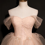 Pink Tulle Princess Beaded And Lace Long Formal Dress, Pink Party Dress Evening Dress HZ1023
