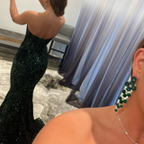 Dark Green V-Neck Long Mermaid Prom Dress With Sequins HZ1023