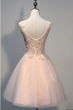 Blush Pink Lace Beaded Backless V-neck Sweet 16 Cocktail Dress Homecoming Dresses HZ1023