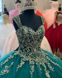 Green Sweetheart Quinceanera Dresses Beaded Appliques Tulle Sweet 16 Ball Gown HZ1023
