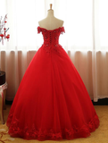 Red Off Shoulder Long Party Dress, A-Line Tulle Evening Dress Formal Gown HZ1023