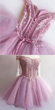 Unique Lace Beaded Cute Homecoming Dresses, Gorgeous Stunning Short Homecoming Dress HZ1023