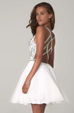 V-Neck Sequined Bodice Short A-Line Dress HZ1023