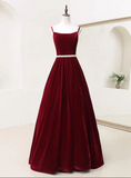 Elegant Straps Velvet Long Formal Dress With Belt, Long Prom Dress HZ1023