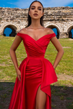 Red Off-The-Shoulder Mermaid Prom Dress With Split HZ1023