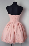 Short Pink Homecoming Dress, Strapless Sweetheart Prom Dress,Short Homecoming Dress, A-Line Open Back Graduation Dress,Cute Short Prom Dresses,Sweet 16 Cocktail Dresses,Homecoming Dress HZ1023