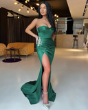Emerald Green Sweetheart Sleeveless Mermaid Prom Dress Split With Rhinestones HZ1023