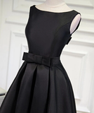 Black elegant cute simple knee-length mid-length satin homecoming dress prom dress evening dress party dress HZ1023