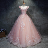 Pink Cap Sleeves Ball Gown Tulle With Lace Sweet 16 Dresses, Long Quinceanera Dresses HZ1023