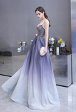 Beautiful Lavender Gradient Beaded Straps Long Formal Dress, A-Line Low Back Prom Dress HZ1023