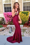 Burgundy V-Neck Sleeveless Prom Dress HZ1023