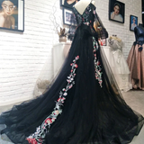 Black Long Sleeves Floor Length Formal Dress, Charming Party Dress HZ1023