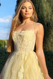 Daffodil Spaghetti-Straps Lace Appliques Mermaid Prom Dress With Split HZ1023