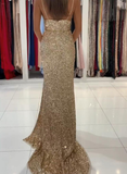 Gold Sequins Mermaid Prom Dress With Slit HZ1023